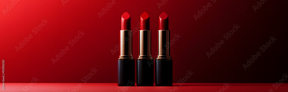 Three Red Lipsticks On A Red Background Three Red Lipsticks On A Red Background