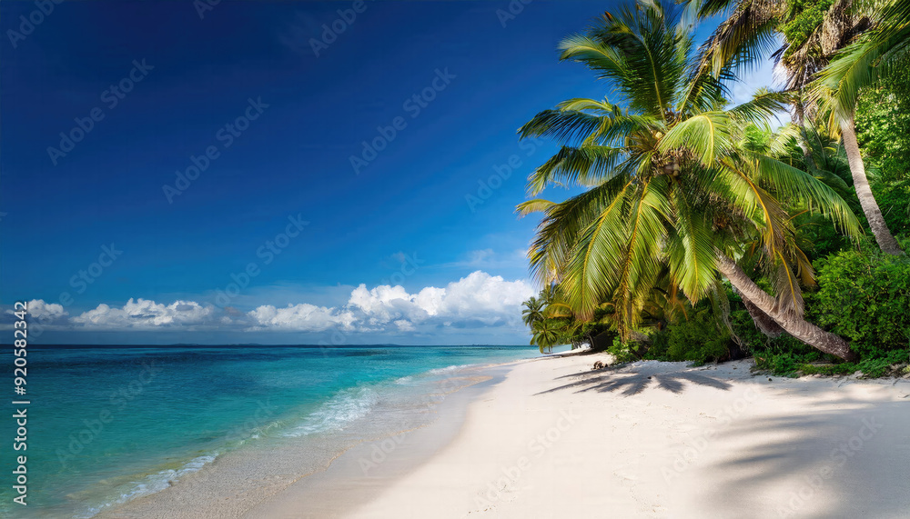 Obraz premium Tropical beach with palm trees during a sunny day