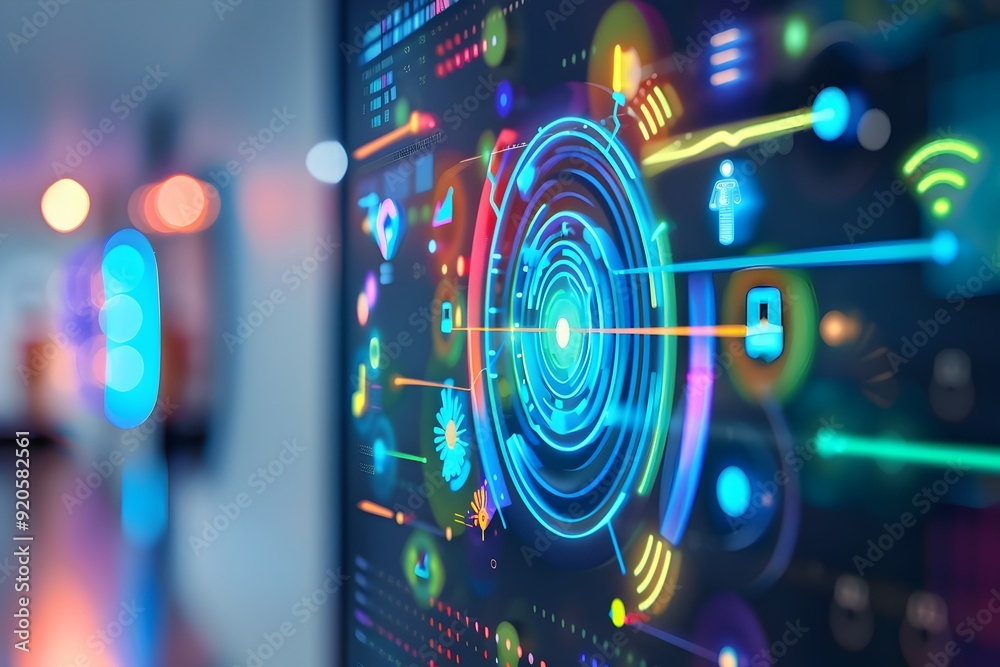 Abstract Futuristic Interface with Colorful Lines and Circles. Abstract Futuristic Interface with Colorful Lines and Circles.