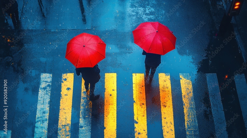 Top view of people holding umbrellas walking crossing street on the ...