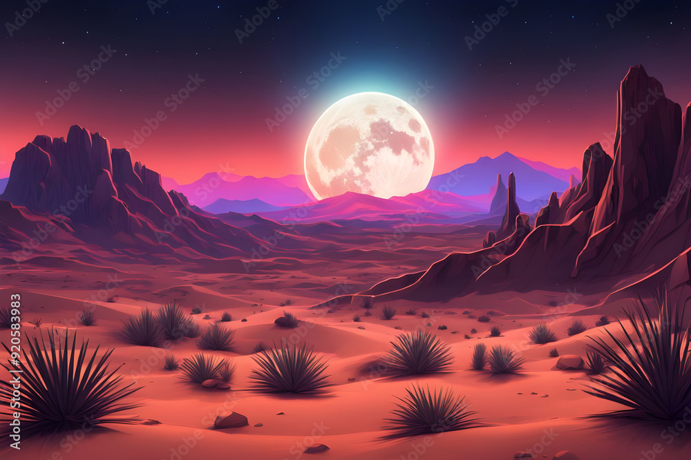 A captivating illustration of the desert in front of a full moon ai generated A captivating illustration of the desert in front of a full moon ai generated