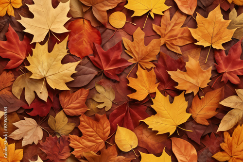 Vibrant autumn foliage seamless pattern with red, orange, yellow maple leaves