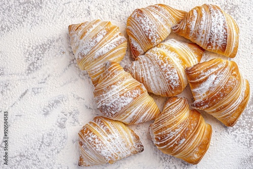 half-eaten sfogliatelle on a napkin, focus on the flaky crust. Beautiful simple AI generated image in 4K, unique. photo