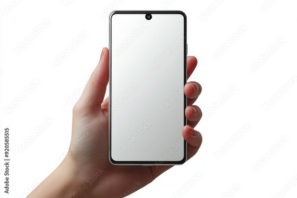 Blank Smartphone Mockup on Hand created with Generative AI Blank Smartphone Mockup on Hand created with Generative AI