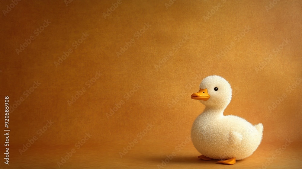 A small white duckling standing on an orange background. A small white duckling standing on an orange background.
