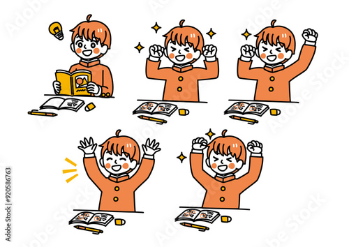 シンプルなタッチの男子学生（勉学の悩み解決）/単色	