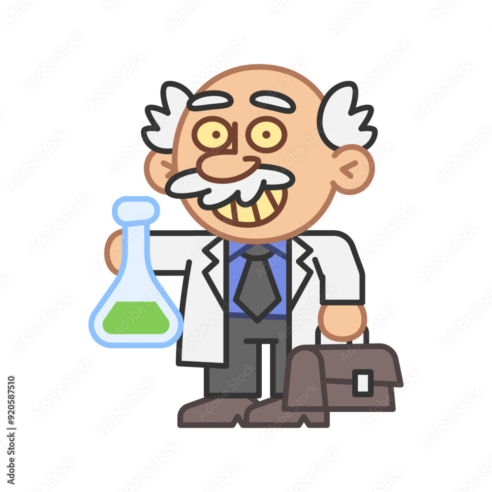 Professor holds test tube and smiles Professor holds test tube and smiles