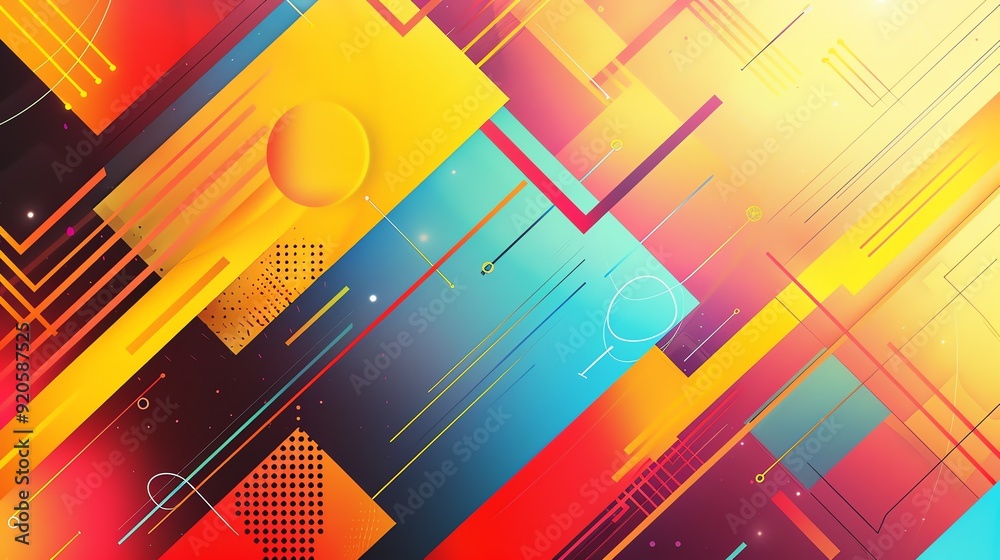 Abstract geometric pattern in bright, bold colors.