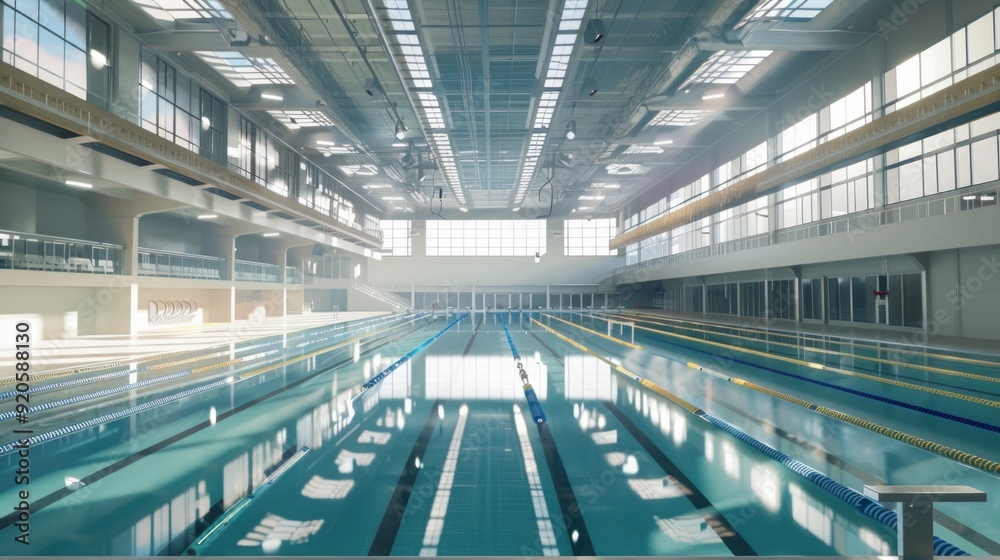 Fototapeta premium A large swimming pool with a lot of windows