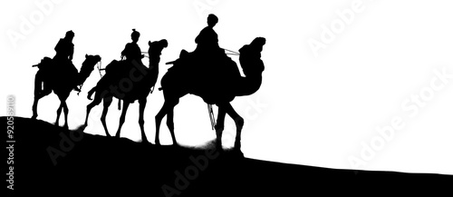 Quadro su tela Three wise men png border, transparent background, Biblical Magi silhouette