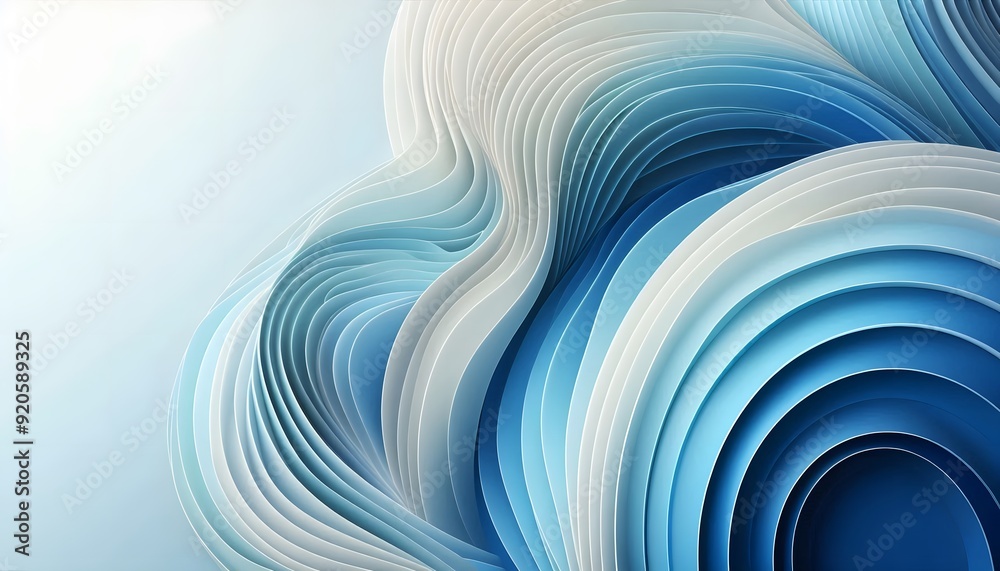 Abstract blue and white wave patterns flowing through a soft landscape background with gentle light Abstract blue and white wave patterns flowing through a soft landscape background with gentle light