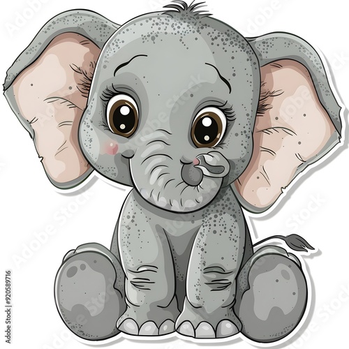 Charming cartoon elephant design on a white background, perfect for stickers, capturing the playful and friendly essence of these majestic creatures. Ideal for adding a whimsical touch to various proj photo