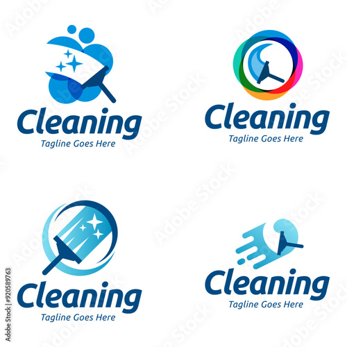 Set of Window cleaning service logo. Window glass cleaning vector logo