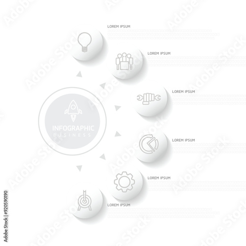 Vector infographic business presentation template with circular interconnection with 6 options.