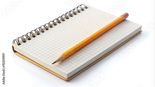 A blank notepad with a pencil icon on top, isolated on a white background, symbolizing creativity, writing, and inspiration, waiting for ideas to be written.