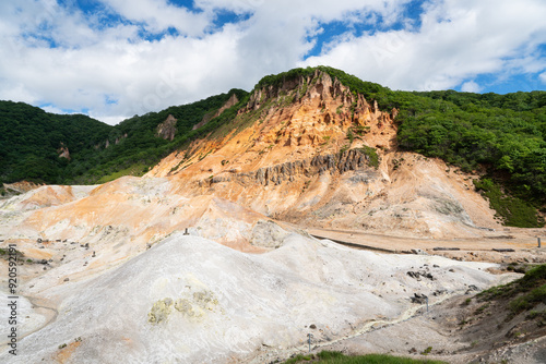 Noboribetsu Hell Valley with boiling springs area in summer Hokkaido, Japan. photo