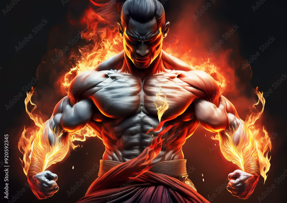 3D Illustration of a male superhero with a flaming body. 3D Illustration of a male superhero with a flaming body.
