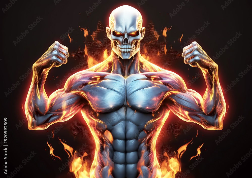3D Illustration of a male superhero with a flaming body. 3D Illustration of a male superhero with a flaming body.