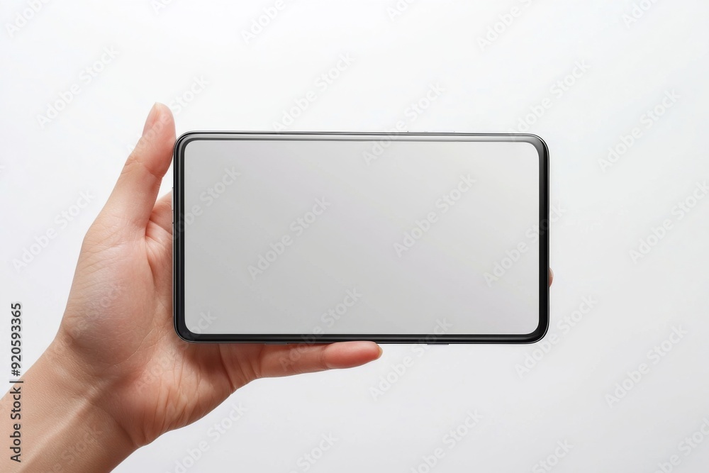 Blank Smartphone Mockup on Hand created with Generative AI Blank Smartphone Mockup on Hand created with Generative AI