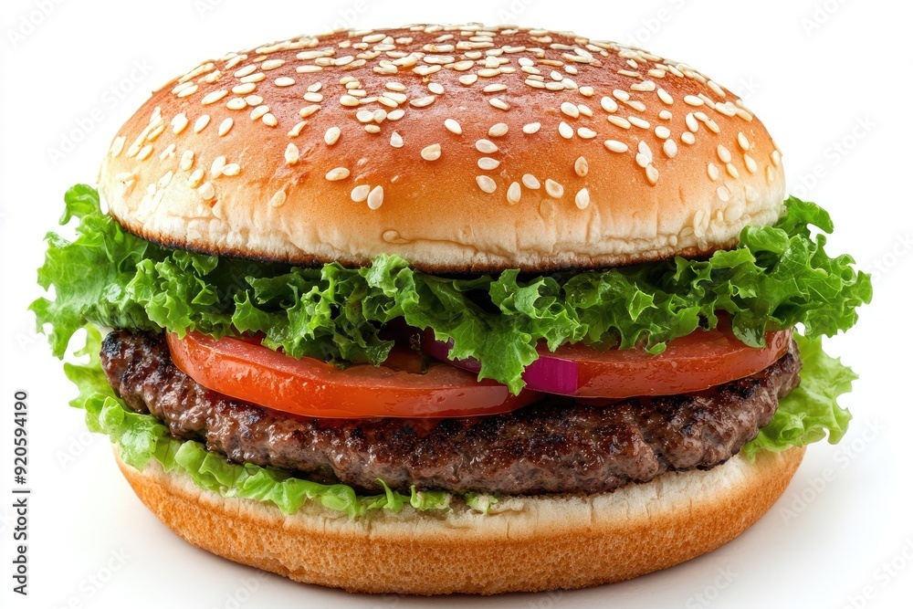 Juicy cheeseburger with fresh toppings is ready to be eaten Juicy cheeseburger with fresh toppings is ready to be eaten