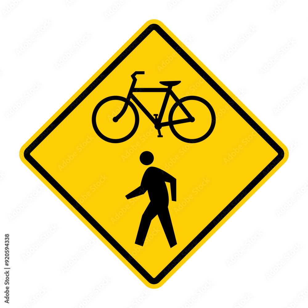 Bicycle and Pedestrian Crossing warning road sign. Vector Bicycle and Pedestrian Crossing warning road sign. Vector