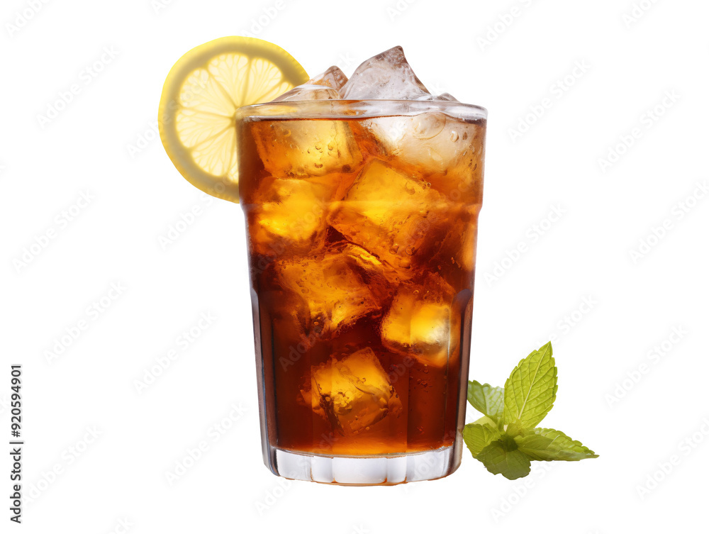 a glass of ice tea with a lemon slice and mint a glass of ice tea with a lemon slice and mint