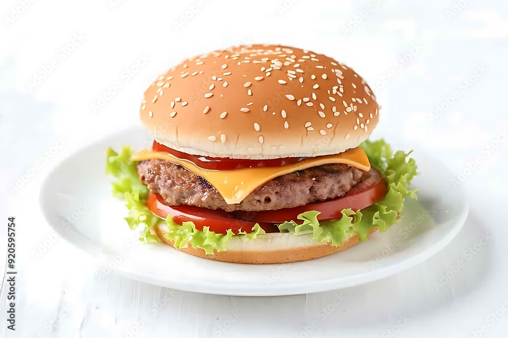 Plate of tasty Quater Pounder Burger with on white background. Plate of tasty Quater Pounder Burger with on white background.