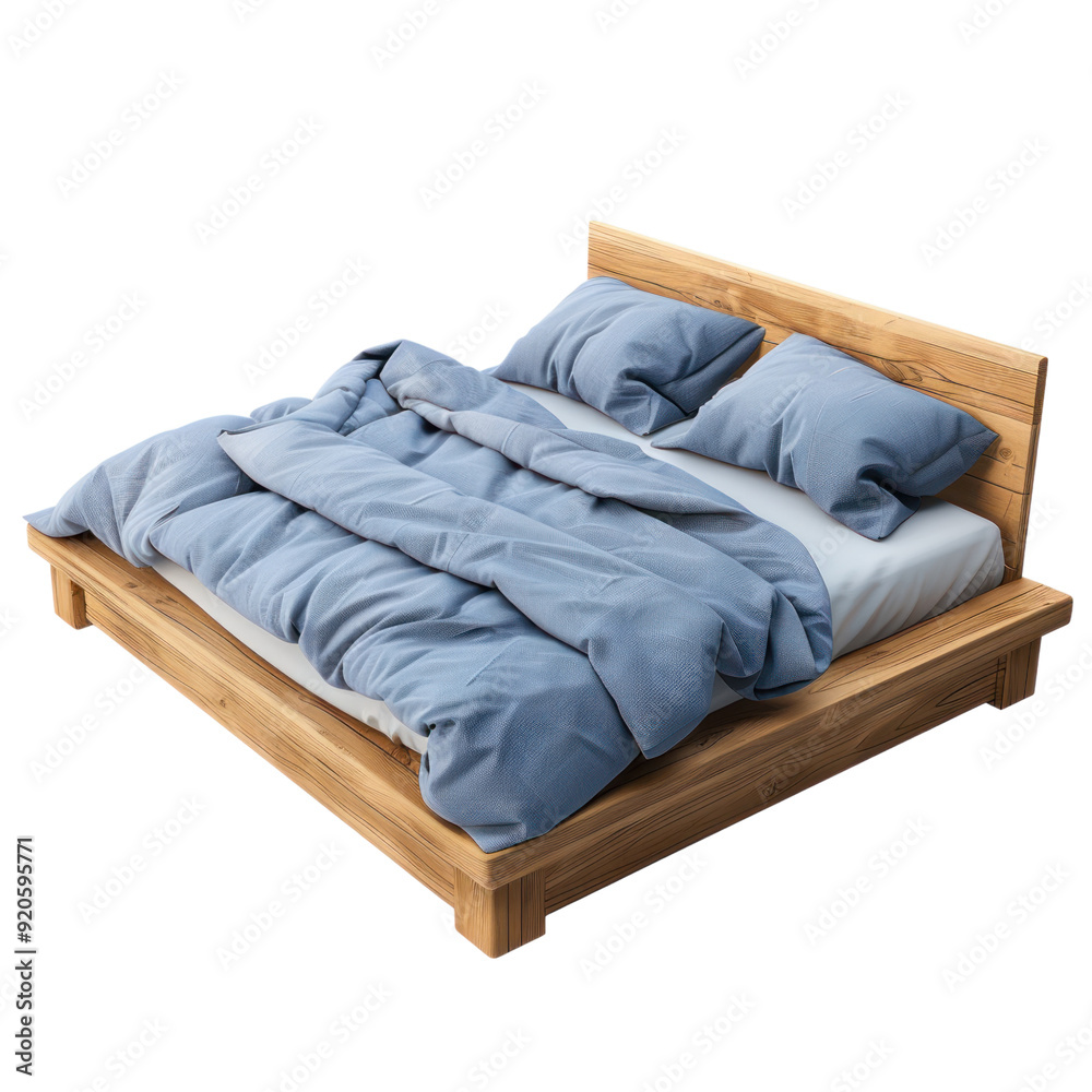 Bed isolated white background, without shadow, single object, detailed, PNG dicut style