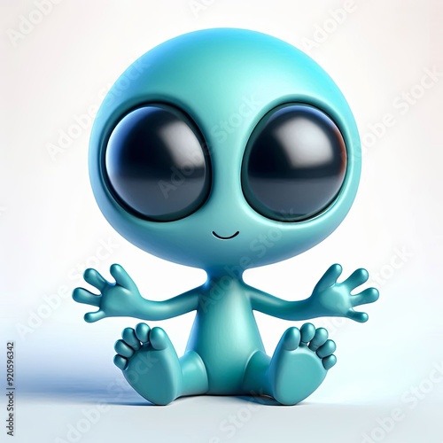 Cute Playful alien with big eyes character 3d Generative aI