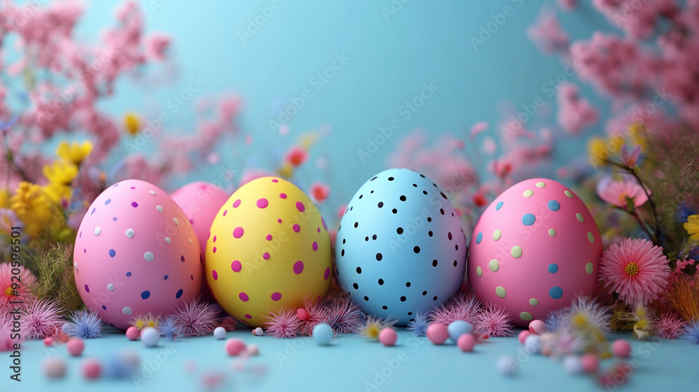The concept of Easter. Pink, blue and pastel colors. Wooden background, silk fabrics, sakura flowers. Easter eggs. The concept of Easter. Pink, blue and pastel colors. Wooden background, silk fabrics, sakura flowers. Easter eggs.