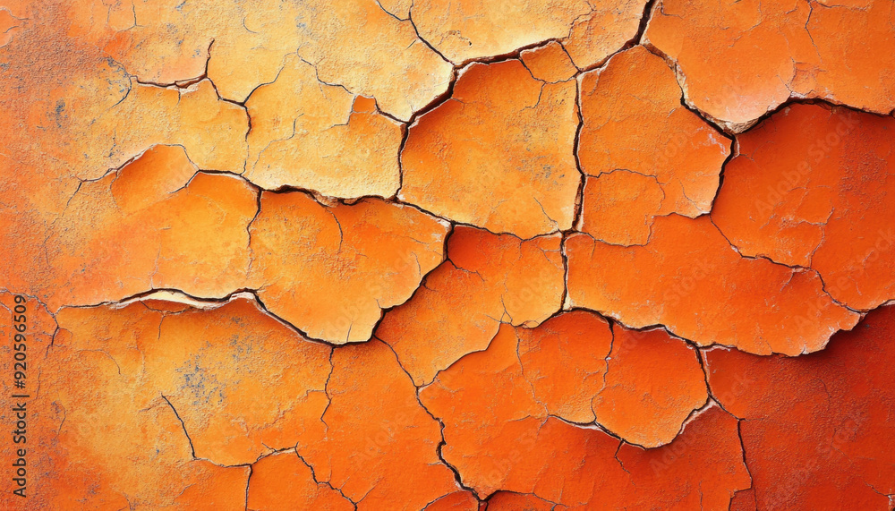 Orange cracked paint on a wall creating abstract shapes Orange cracked paint on a wall creating abstract shapes
