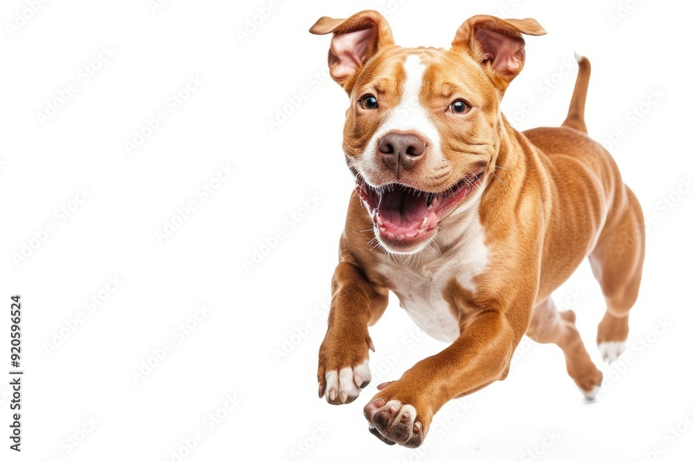 Pets Running. American Staffordshire Terrier Dog Running Happily in Studio Shot Pets Running. American Staffordshire Terrier Dog Running Happily in Studio Shot
