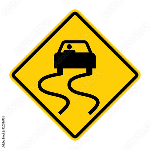 Slippery When Wet warning road signs. Vector