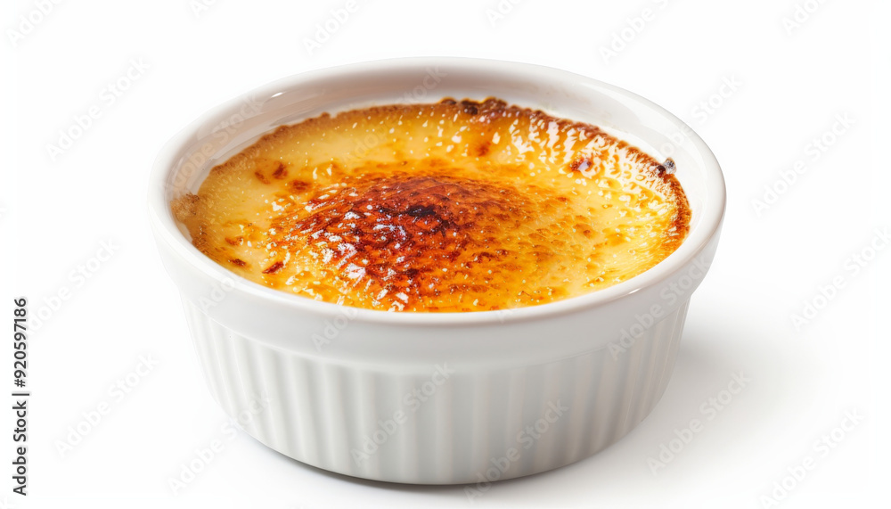 Delicious Creme Brulee Dessert in Ramekin, Isolated Delicious Creme Brulee Dessert in Ramekin, Isolated