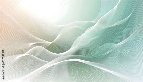 Abstract waves of teal and white flow gracefully across a white background, creating a serene visual effect