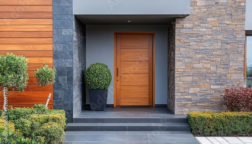 Wallpaper Mural Elegant wooden front door of modern house welcoming visitors Torontodigital.ca