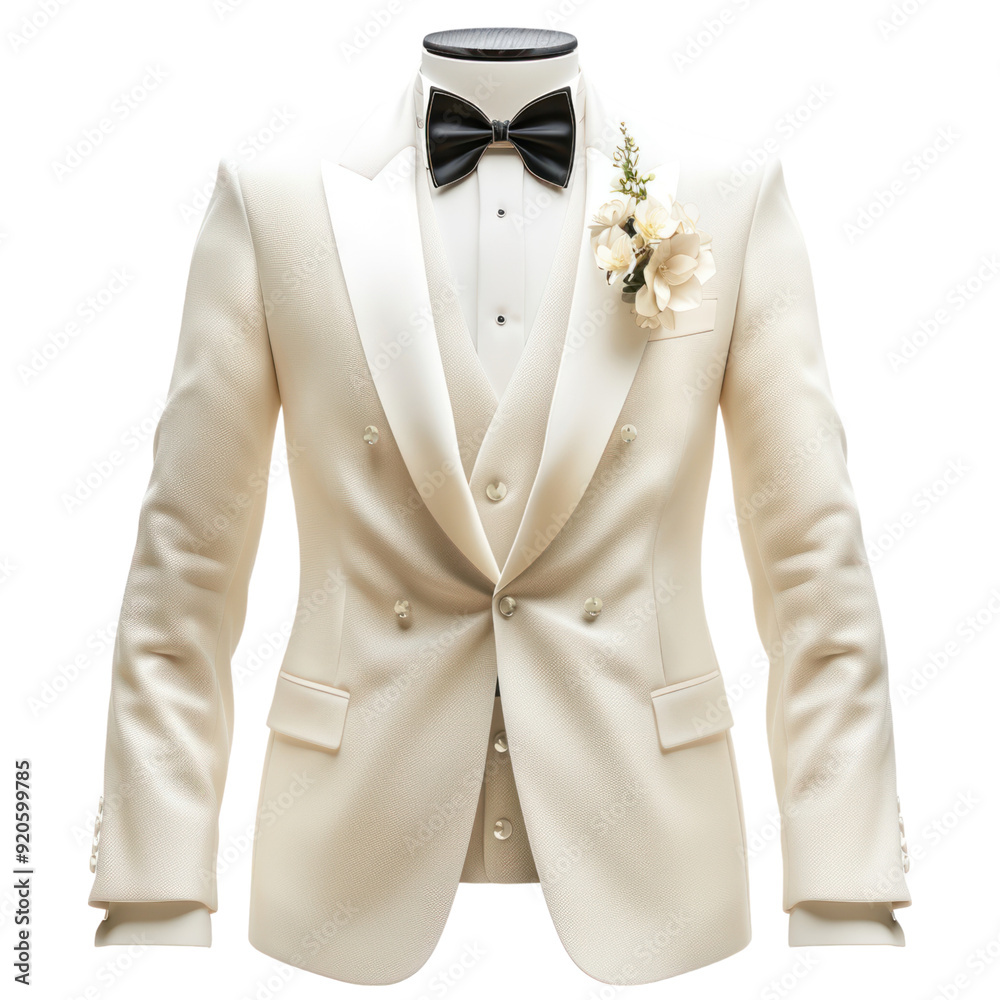 Groom's suit isolated white background, without shadow, single object, detailed, PNG dicut style