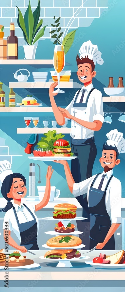 Three Chefs Preparing Food in a Kitchen. Three Chefs Preparing Food in a Kitchen.