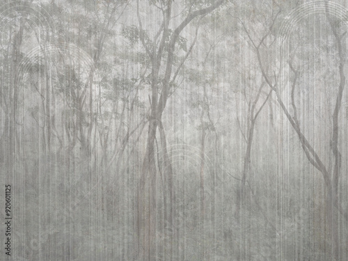 Foggy tropical forest. Mural for wallpaper.