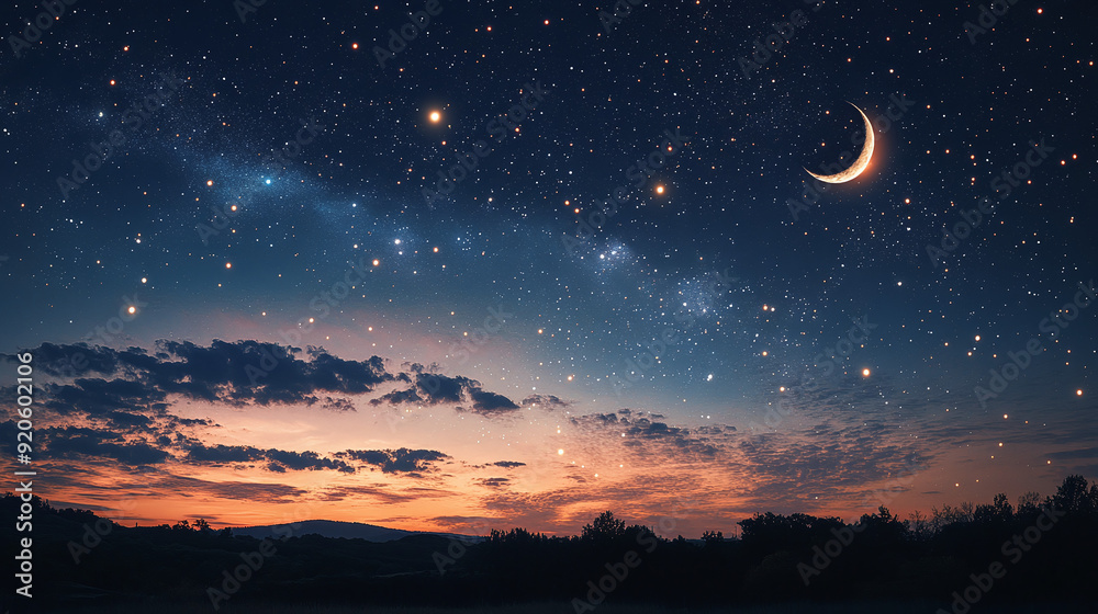 Enchanting Evening Sky with Constellations, Zodiac Signs, Moon Phases, and Planets - Illustrating Astronomical Beauty and Astrology with Copy Space Enchanting Evening Sky with Constellations, Zodiac Signs, Moon Phases, and Planets - Illustrating Astronomical Beauty and Astrology with Copy Space
