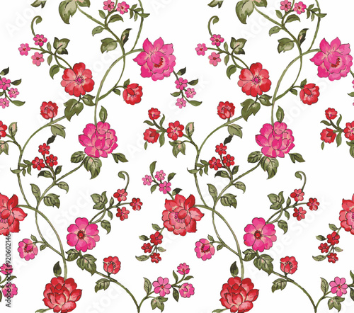 seamless vector pattern with tropical botanical flowers and leaves. Seamless pattern  for wallpaper, wrapping paper, background, surface textures, fabric and textile prints.