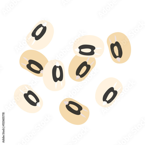 黒目豆（ブラック・アイ・ピー）。フラットなベクターイラスト。
Black-eyed peas (black-eyed beans). Flat vector illustration.