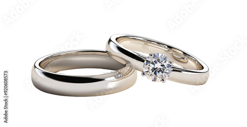 Wedding rings in the style of diamond isolated on transparent background