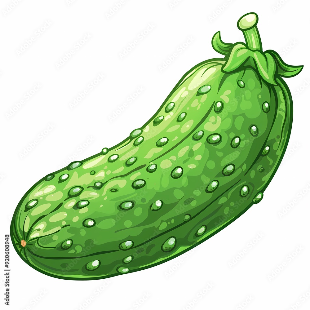 A single green cucumber with water droplets. A single green cucumber with water droplets.