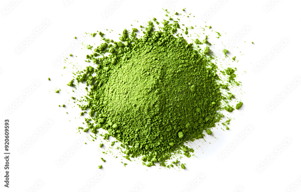 Photo of Matcha Powder on a White Background (Top View) Photo of Matcha Powder on a White Background (Top View)