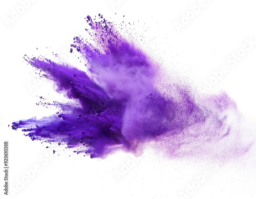 explodierender Staub, lila, isoliert auf weißen Hintergrund, Freisteller, Transparent 