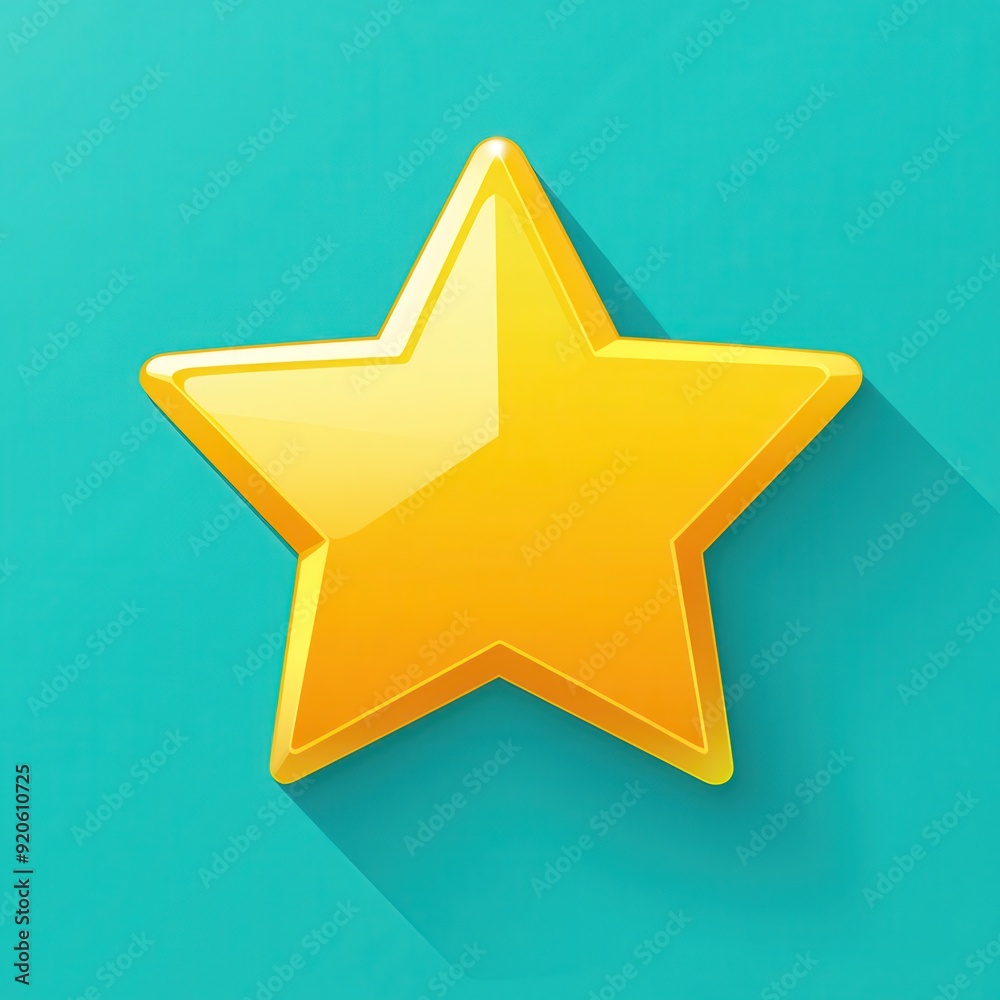 Glossy Yellow Star Icon on Turquoise Background with Long Shadow Glossy Yellow Star Icon on Turquoise Background with Long Shadow