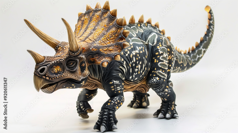 Triceratops Dinosaur Model on White Background.. Triceratops Dinosaur Model on White Background..