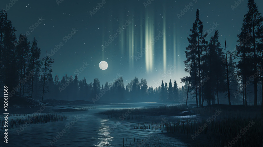 Fototapeta premium Enchanted Forest Under the Northern Lights ..