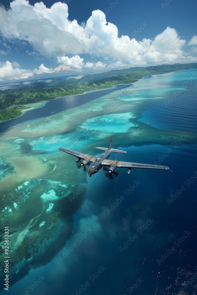 Naklejka premium Warplanes Soaring Majestically Over Sea
